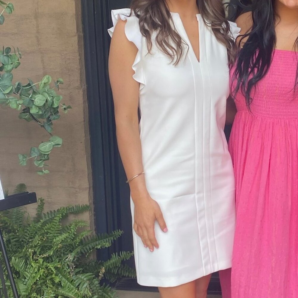 [Vince Camuto] White V-Neck Ruffle Sleeve Mini Dress [2]